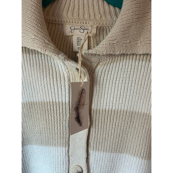 Jessica Simpson Cropped Collared Button Down Striped Sweater Small - Picture 6 of 8